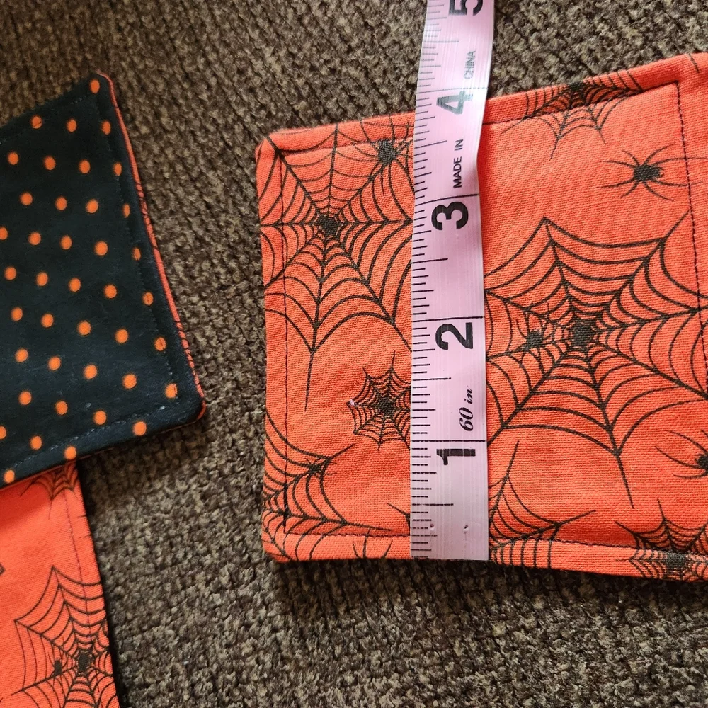 Halloween Coasters Set Of 4 Handmade Spiderwebs Orange Black New